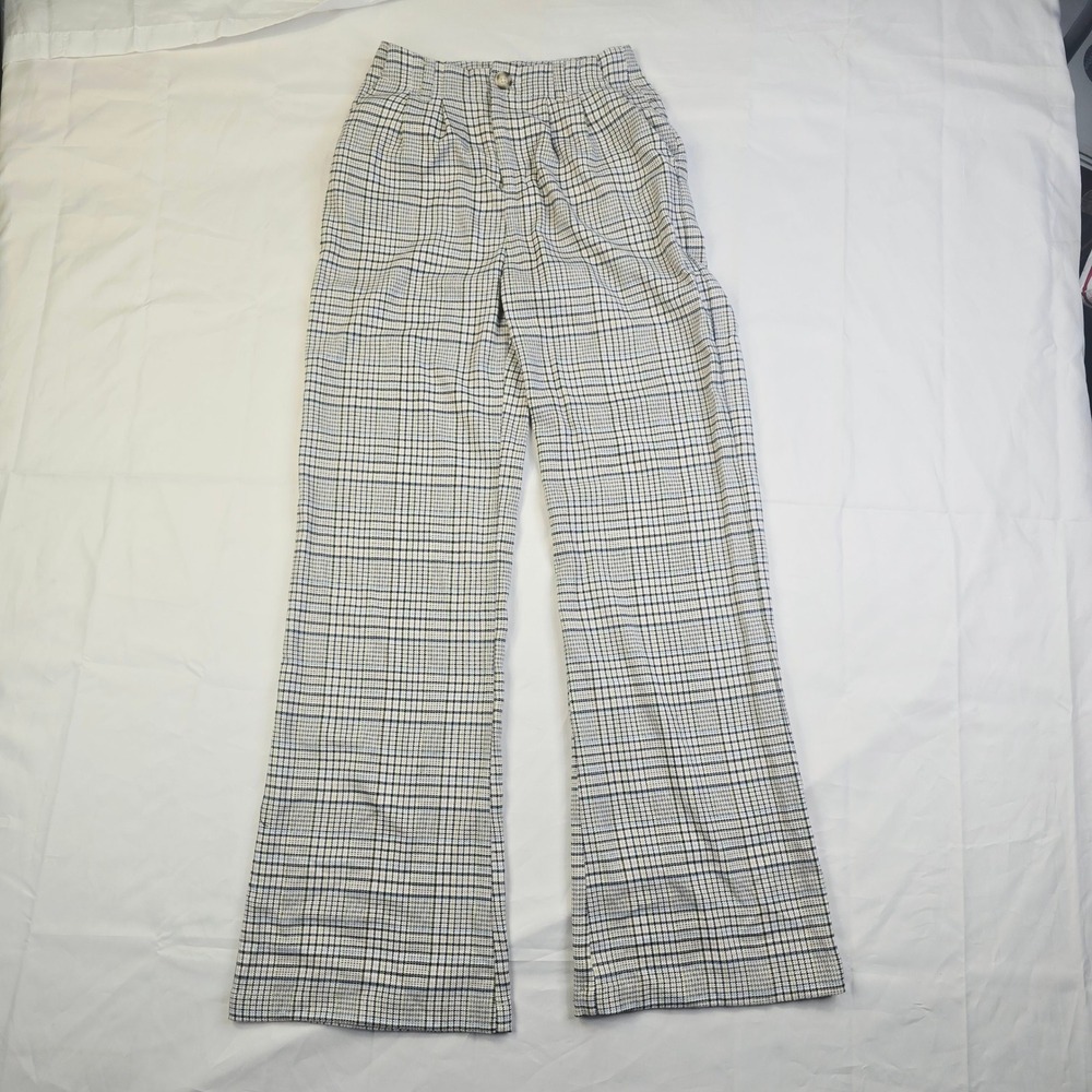 SO Women Size 3 White Plaid High Waisted Wide Leg Trouser Pants H58